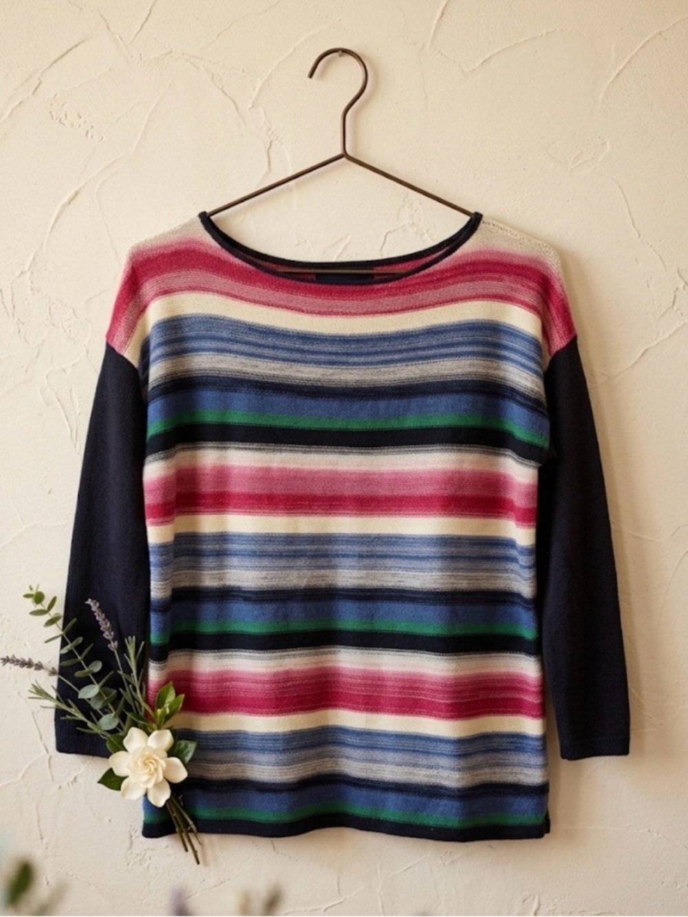 CHAPS Y2K Striped Scoop Neck Sweater in Navy, Pink, Blue, Green, Cream